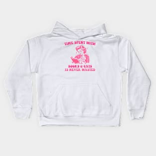 Time Spent With Books & Cats Is Never Wasted Kids Hoodie